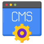 A browser window with the text "CMS" and a gear icon, symbolizing content management system settings